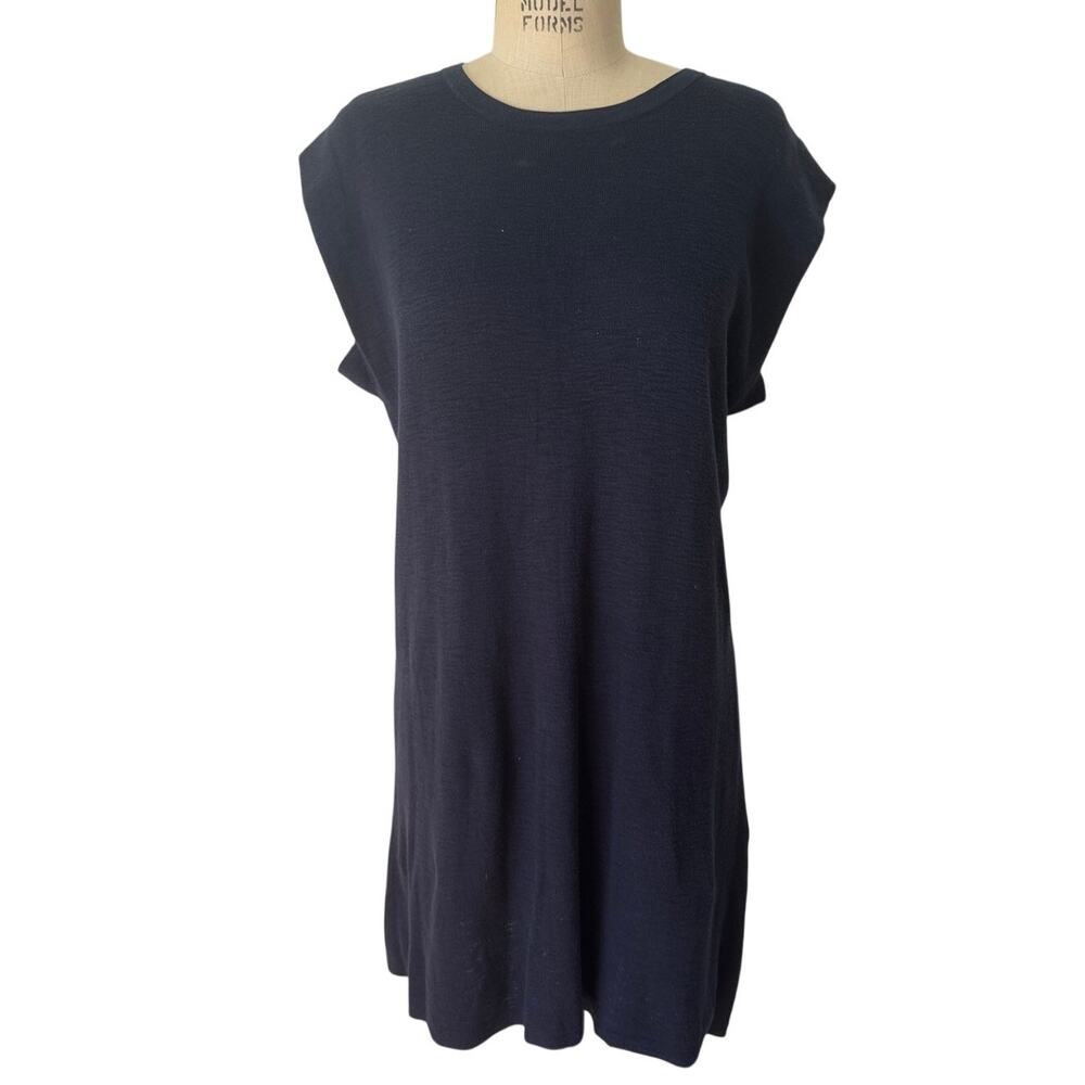 360Sweater Cotton Short Sleeveless Dress in Navy Blue Size Medium